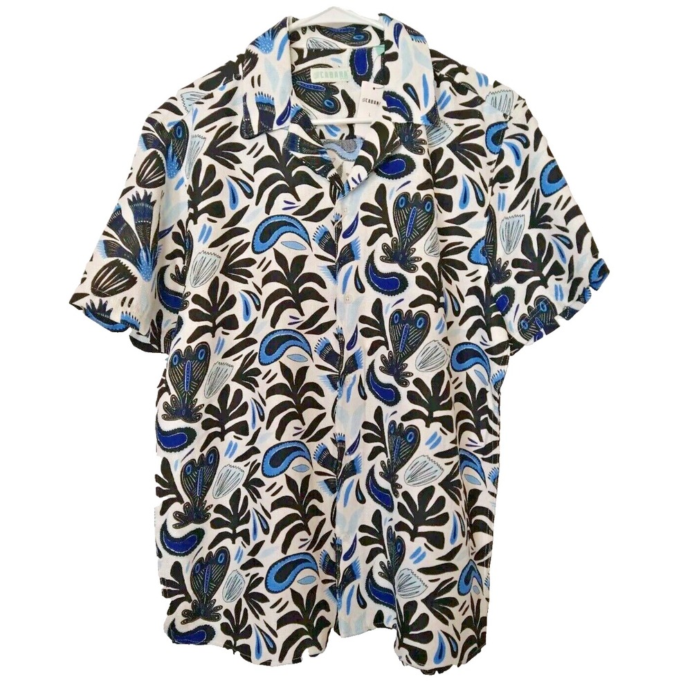Cabana Men's Hawaiian White Short Sleeve Button Front Shirt Large